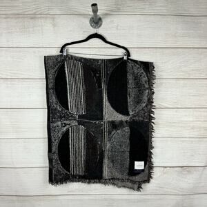 Wilfred Black and Gray Geometric Fringe Scarf Wrap